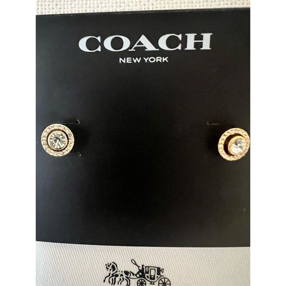 Coach Gold Tone Circle Stone Stud Earrings with Tags - Picture 2 of 3